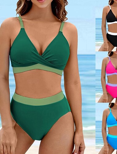  Femmes Standard Tankinis et bikinis de surf Maillot de bain 2 Pièces Blocage de couleurs Dos Nu Protection UV Élastique Sans manches Maillot de Bain Surf Plongée Natation Été