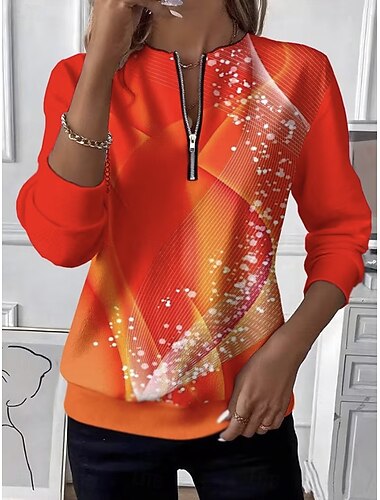  Damen Pullover Sweatshirt Sweatshirts mit Reißverschluss Reißverschluss Druck Grafik Abstrakt Mode Lässig Langarm Rundhalsausschnitt Normale Oberteile Straße Alltagskleidung Gelb Orange Braun