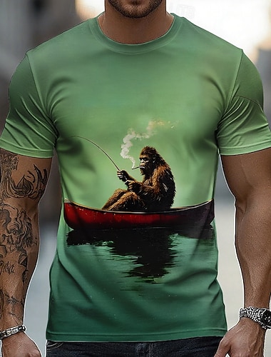  Herren Tiermotiv Orang-Utan Lustig T Shirt Kurzarm T-Shirt 3D-Druck Rundhalsausschnitt Hemd Übertrieben Designer Party Ferien Grün Sommer Frühling Bekleidung S M L XL XXL XXXL