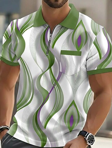  Voor heren Geometrisch Poloshirts Korte mouw Poloshirt Revers Casual Buiten Feestdagen Alledaagse kleding Zak 3D-afdrukken Zomer blauw Paars Groen
