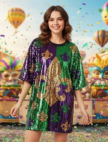  Mardi Gras 2026 Faschingskostüme Party / Abend Glitzern Lustig Pailletten Erwachsene Damen Karneval Party Verkleiden