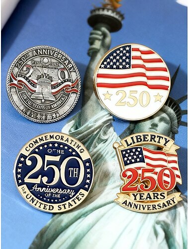  Verenigde Staten 250e Verjaardag Heren Patriottische Reverse Speld Set 4-Pack Legering Emaille Badges Amerikaanse Vlag  Ontwerpen voor de VS Onafhankelijkheidsdag Parades  Formele Evenementen