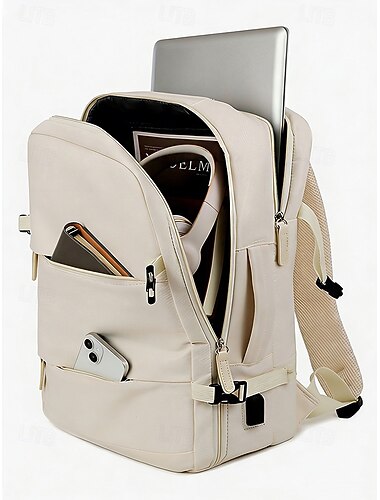  Sac à dos de voyage unisexe en nylon, grand format, multicolore, avec port de chargement USB et sangle pour bagage, style minimaliste moderne idéal pour le travail, les voyages d'affaires, les voyages et les trajets quotidiens.