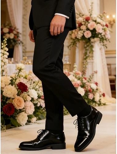  Herre Oxfords Derby-sko Formell Sko Loafers i skinn Gange Forretning Klassisk Fritid Daglig utendørs Bryllup Nappa skinn Bekvem Sklisikker Pustende Snøring Svart Brun Sommer Vår