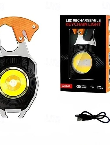  Multifunksjonsnøkkelring med LED-arbeidslys, sigarettenner, USB-grensesnittlading, med skjult skrutrekker, kompakt multifunksjonsverktøy, enkel å bære på camping
