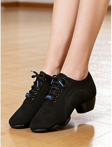  Chaussures de danse athlétiques noires pour femmes, baskets de sport respirantes à lacets pour le fitness et la zumba & pratique