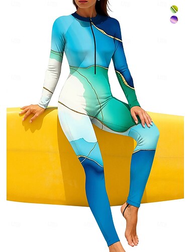  女性用 レギュラー ラッシュガード フルボディラッシュガード 水着 幾何学模様 マーブル 内蔵ブラ付き フロントファスナー UVサンプロテクション フルカップ UPF50+ フルボディー スイムウェア サーフィン カヌー ビーチ 夏