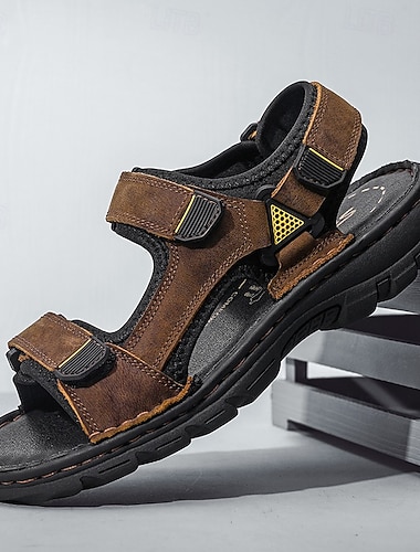  sandali da uomo con cinturino in velcro marrone, scarpe casual da esterno, perfette per le vacanze estive e le giornate in spiaggia