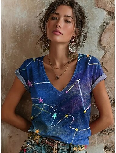  Per donna Maglietta Stampato Floreale Grafico Piante Vintage Elegante Classico Manica Corta Scollo a V Top Regolari Quotidiano Blu Grigio / Rosso Verde salvia Verde scuro Fucsia Estate Primavera
