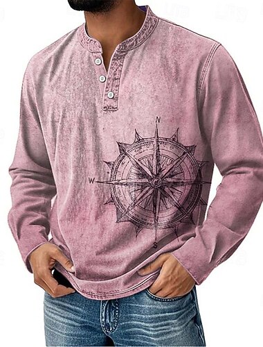  Per uomo Grafico Vintage Maglia Henley Manica Lunga Moda Carino Quotidiano Casuale Ferie Uscire Primavera Primavera & Autunno Rosa Blu scuro Verde Cachi Henley Maglietta Henley