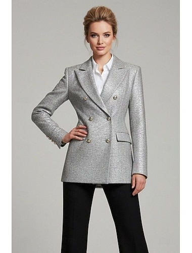  Mulheres Jaqueta Blazer Formal Terno Manga Longa Entalhe Trespassado Botões