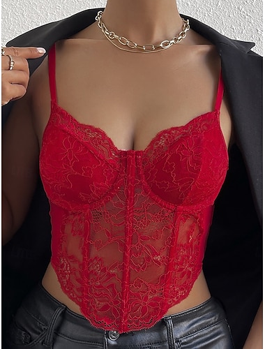  Damen Sexy Dessous Formende Unterwäsche Sexy Durchsichtig Einfarbig Spitze Tüll Heim Club Valentinstag Ärmellos Träger Weiß Rosa Rote Grün Sommer Frühling Schmale Passform