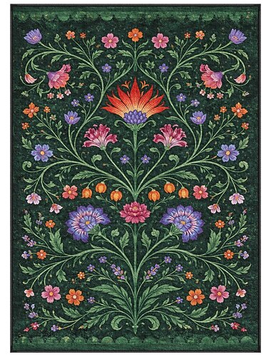  tappeto con intricato motivo a vite e fiori su elegante tappeto decorativo verde scuro per soggiorno o ingresso