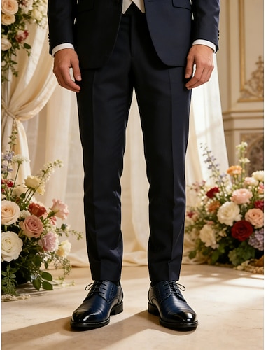  Heren marineblauwe imitatieleren Oxford schoenen – stijlvol veterontwerp voor zakelijke en formele gelegenheden