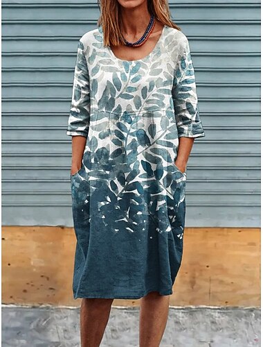  Dames Mini Jurk Linnenachtig Zomerjurk A-Lijn Jurk Zomerjurk Vakantie Casual Boho Dagelijks Vakantie Losse Pasvorm Floral Halve Mouwen Ronde Hals Blauw Rood Donkerblauw Zomer Lente