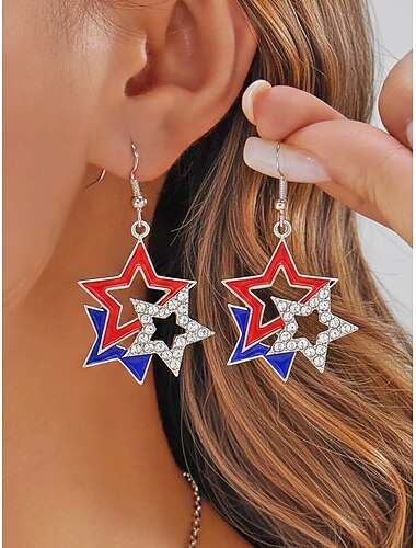  Verenigde Staten 250ste Verjaardag Vrouwen Patriottische Ster Juwelen Set Legering Ketting  Oorbellen met Rood Wit Blauw Kristal Ontwerp Optochten  Feestdagen Vieringen
