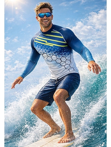  Miesten Ihottumissuoja Surffauspuku Uimapaita Geometrinen Kaltevuus UPF50+ UV suoja Nopea kuivuminen Pitkähihainen Uima-asut Rash guard -suojapaita Lainelautailu Melonta Hiekkaranta Kesä