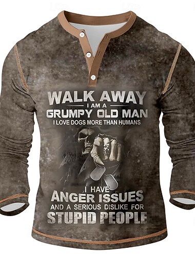  Homens Gráfico Vintage Camisa Henley Camisetas Manga Longa Vintage Moda Designer Casual Diário Ao ar livre Primavera Primavera & Outono Todas as Estações Marron Escuro Verde Militar Cinzento Escuro