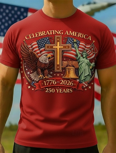  Patriotisk T-skjorte Grafisk T-skjorte Frihetsgudinnen Amerikansk flagg Frihetsklokken Retro / vintage Patriotisk T-skjorte 1776–2026 til Herre Voksne 3D-utskrift for Uavhengighetsdag 4. juli