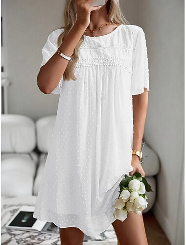  Női Mini ruha Fehér ruha Csipkeruha Divat Modern Szabadtéri Tengerpart Vakáció Normál Sima Rövid ujjú Terített nyak Fekete Fehér Sárgabarack Nyár Tavasz