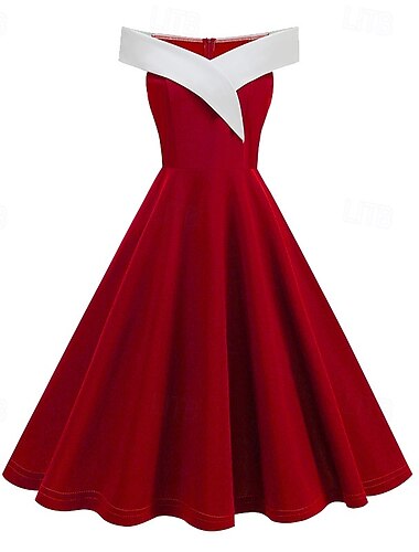  Années 1950 Rétro Vintage Mi-long Robe Robe trapèze Robe Évasée Sans manches Audrey Hepburn Épaules Dénudées Taille haute Couleur Unie Ajusté & Évasé Balançoire Col en V Déguisement Femmes