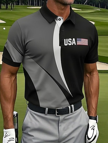  4 juli 2026 250e Voor heren Amerikaanse Amerikaanse vlag Golf Sport Poloshirts Korte mouw Poloshirt Overhemden met kraag Casual Sportkleding Festivaloutfit Knop Zomer Lente Rood Grijs Zwart