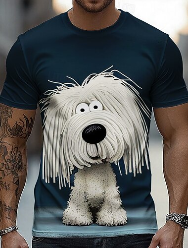  男性用 動物 犬 おかしい Tシャツ 半袖 Tシャツ 3Dプリント クルーネック シャツ 誇張された デザイナー パーティー 祝日 ブルー グリーン 夏 春 衣類 S M L XL XXL XXXL