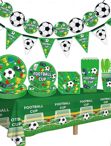  Weltfußballturnier Geburtstagspartybedarf Set Fußball-Themen Partydekorationen Beinhaltet Banner Teller Becher Servietten und Tischdecke für Jungen Kinder Sport-Themen Geburtstagsparty