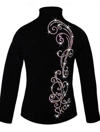  fleecejakke for kunstløp dame jenter skøytejakke topp svart rosa blå elastisk treningskonkurranse skøyteklær termisk varm krystall / strass langermet skøyting kunstløp