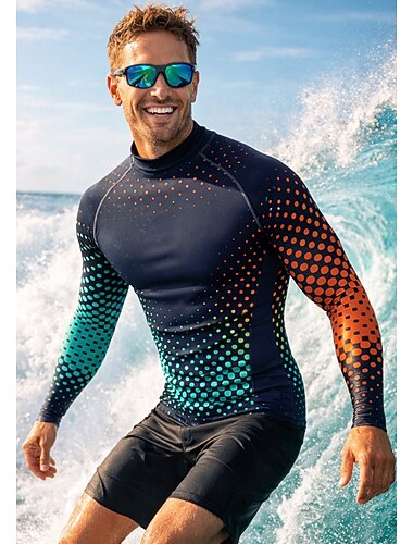  Herren Anti UV Shirt T-Shirt zum Schwimmen Geometrisch Farbverlauf Punkt UPF50+ UV Schutz Schnelltrocknend Langarm Bademode Schutz gegen Hautausschlag Surfen Kanufahren Strand Sommer