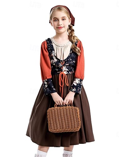  250e anniversaire des États-Unis 19ème siècle années 1800 Robe Prairie Manches longues Fille pionnière Epoque Coloniale Pionnier Guerre d'indépendance américaine Déguisement Fille Halloween Carnaval