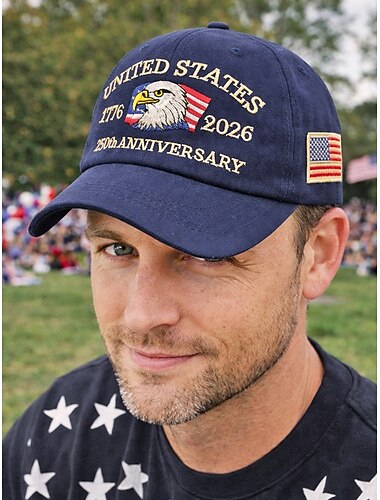  Verenigde Staten 250e Verjaardag Heren Verstelbare Katoenen Pet met Geborduurde American Flag Meerdere Kleuren Ideaal voor Onafhankelijkheidsdag en Vieringen
