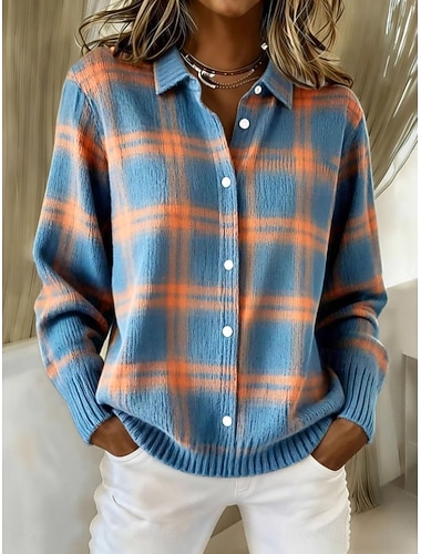  Dames Vest Dagelijks Vierkante hals Gebreid Lange mouw Normale tops breien Dagelijks blauw Oranje Lente Herfst