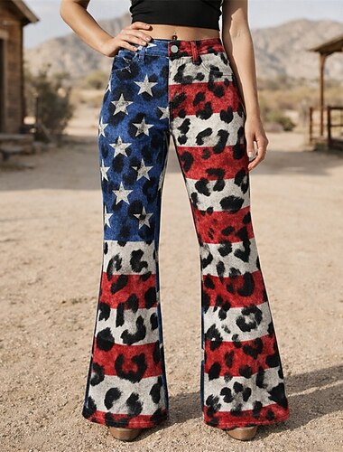  250-jähriges Jubiläum USA Retro Vintage 1970er Hose Schlaghosen Hippie Disco Hohe Taille Kostüm Damen Maskerade 4. Juli Party Unabhängigkeitstag Erwachsene Hose