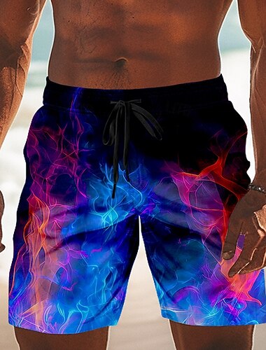 Herr 3D Print Låga Neonljus Badshorts Boardshorts Medium Midja Mode Casual Utomhus Semester Vardag Sidfickor Mesh foder Elastisk dragsko i midjan Designer Kläder