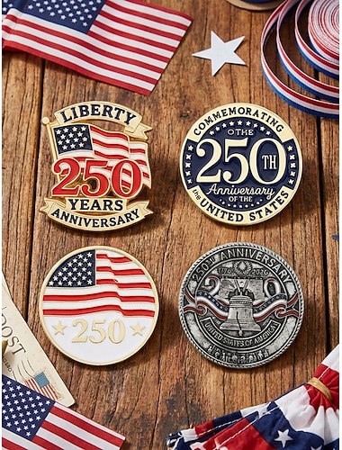  USAs 250-årsjubileum Menns patriotiske jakkeslipsnålesett 4-pakke legering emalje merker amerikansk flagg og design USA uavhengighetsdag parader og formelle arrangementer