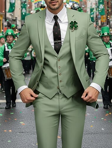  Menn Avslappet St. Patricks Day Smokings Festdrakter Hakkjakkeslag Salvie Mørkegrønn Mote Fest Ensfarget Skreddersydd 3 deler sett Enkelt Brystet To-knapp