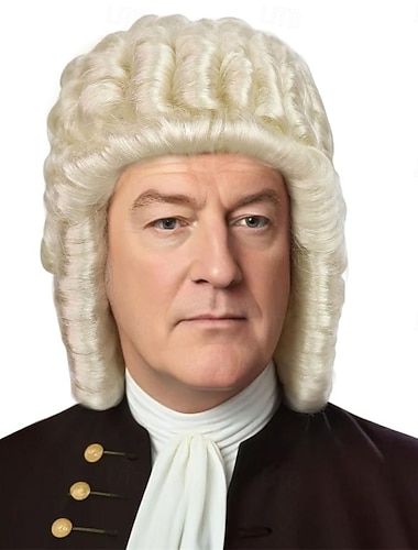  Perruque coloniale historique pour hommes du 18e siècle perruque poudrée de juge