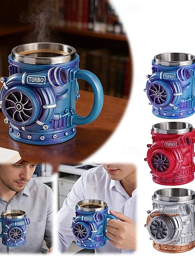  Retro-V8-Motor-Becher, kreative Turbolader-Becher, origineller 3D-Kaffeebecher mit mechanischem Design, ideales Geschenk für Autoenthusiasten und Mechaniker &Technikbegeisterte