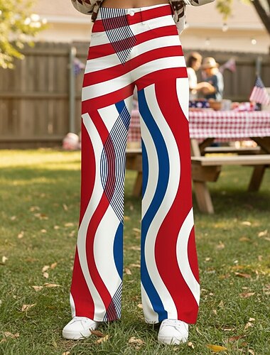  250. rocznica USA Retro / vintage 1970 Spodnie Spodnie z szerokimi nogawkami Hipisowskie Dyskoteka Wysoka talia Strój na bal maskowy Damskie Bal maskowy 4 lipca Dzień Niepodległości Dla dorosłych