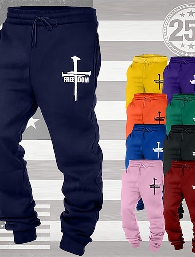  Herren Jogginghose Hose Kordelzug Tasche Elastischer Bund Kreuz Komfort Atmungsaktiv Täglich Outdoor Amerikas 250. Jahrestag Urlaub Mode Blau Schwarz Mikroelastisch