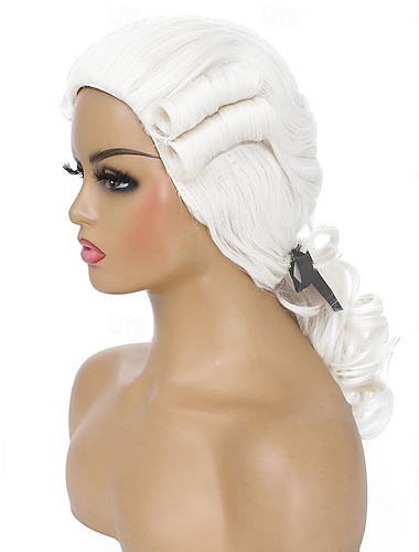  Perruque coloniale de juge pour femmes costume colonial de George Washington pour femmes perruque de costume (blanche)