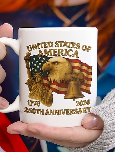  アメリカ合衆国建国250周年記念マグカップ（愛国心あふれる贈り物）、セミクエンセンテニアル セラミックコーヒーマグ、1776-2026 アメリカ建国250周年、独立記念日 7月4日 男性向けギフト（女性向け）、電子レンジ対応 &食器洗い機対応