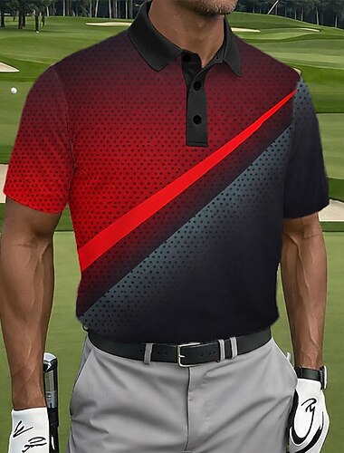  Homme Géométrique Golf Polo Polos de Sport Manche Courte Polos Chemises à Col Occasionnel Athleisure Boutons Été Printemps Bleu Rouge