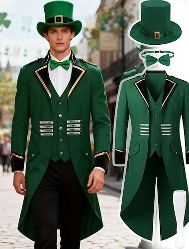  St. Patrick 2026 Ausgefallene Kostüme Frack Kobold Irisch Mittelalterlich Erwachsene Herren Karneval St. Patrick's Day Party Verkleiden