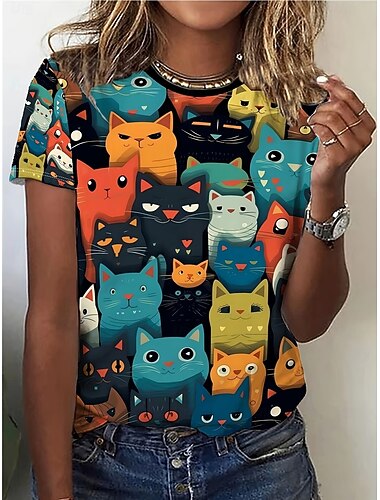  Dames T-shirt Afdrukken Grafisch dier Vintage Stijlvol Klassiek Korte mouw Strakke ronde hals Ronde hals Normale tops Dagelijks Weekend Wit / Zwart Zwart Wit Zomer Lente Herfst Winter