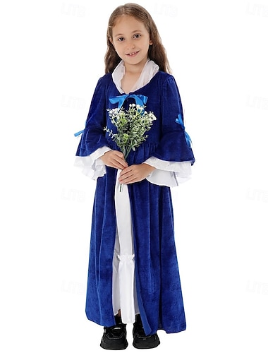  250º Aniversário EUA século 19 década de 1800 Vestido Pradaria Manga Comprida Garota Pioneira Colonial Pioneiro Guerra Revolucionária Fantasia Para Meninas Dia Das Bruxas Carnaval Vestir-se para