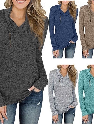  Damen Bluse Gerafft Einfarbig Stilvoll Lässig Langarm Wasserfallausschnitt Normale Oberteile Täglich Schwarz Marineblau Himmelblau Braun Grau Frühling Herbst Winter