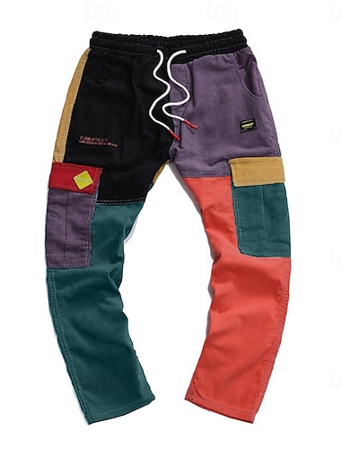  Herren Cargo-Hosen Cargohose Hose Cordhose Winterhose Kordelzug Mehrere Taschen Farbblock Komfort Warm Lässig Täglich Mode Streetwear Orange