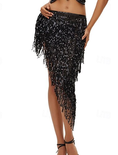  Samba Dancewear Sprankelende Sequin Tassel Buikdans Mini Rok Performance Kostuum